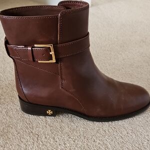 Tory Burch Chestnut Ankle Booties with Gold Buckle